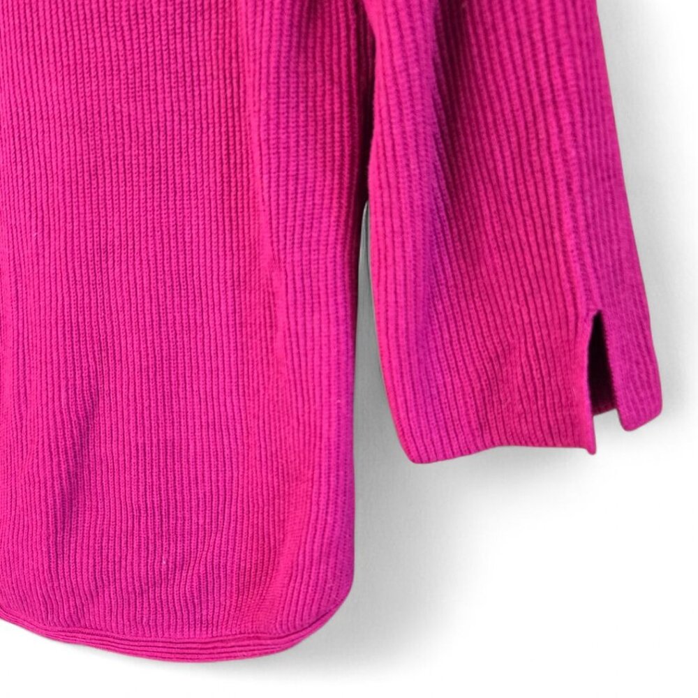 Chicos Shaker Knit V-Neck Sweater XS Pink 3/4 Sleeve Cotton Blend - Picture 3 of 7